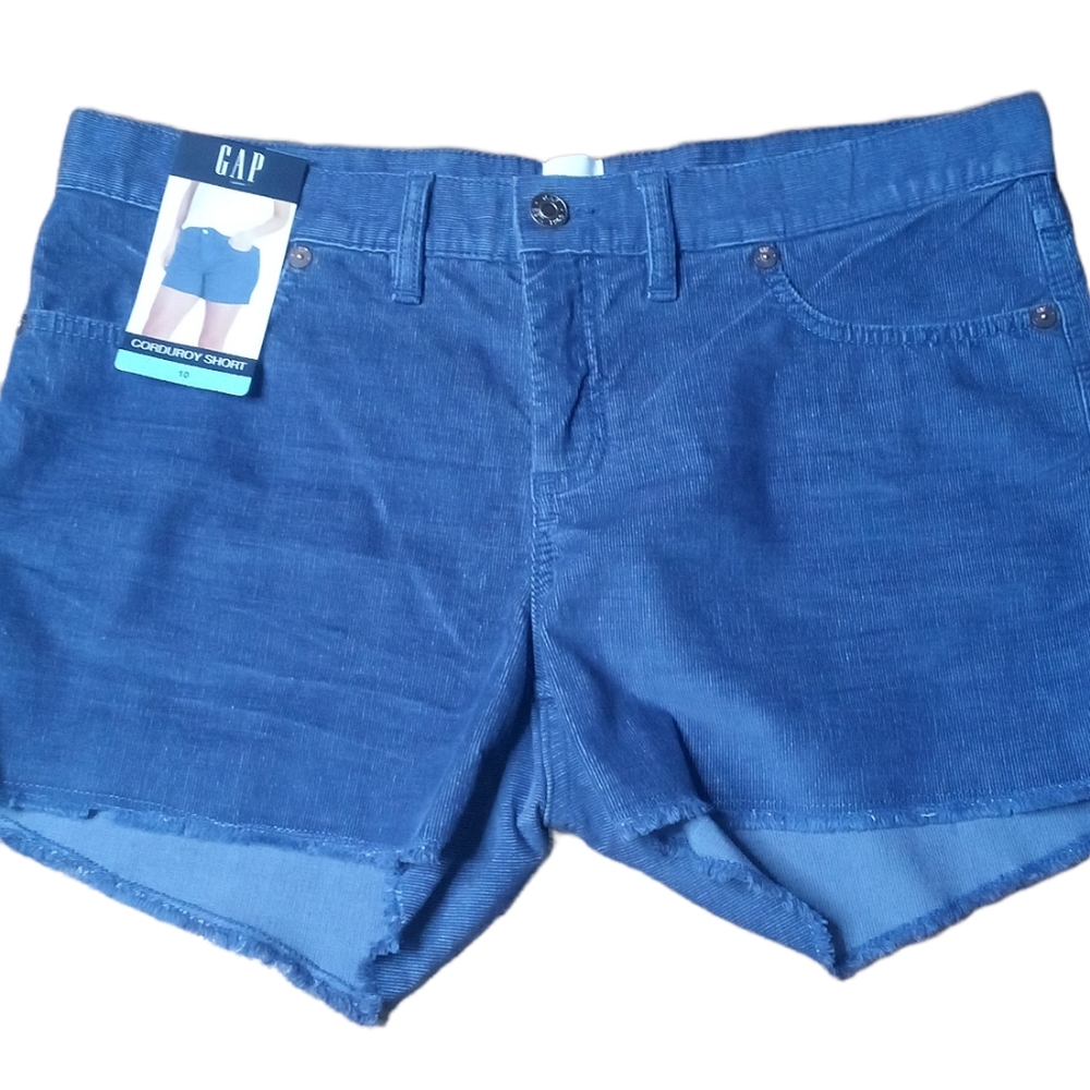 Gap soft stretch corduroy short blue frayed hem mid-rise size 10 - Picture 1 of 4
